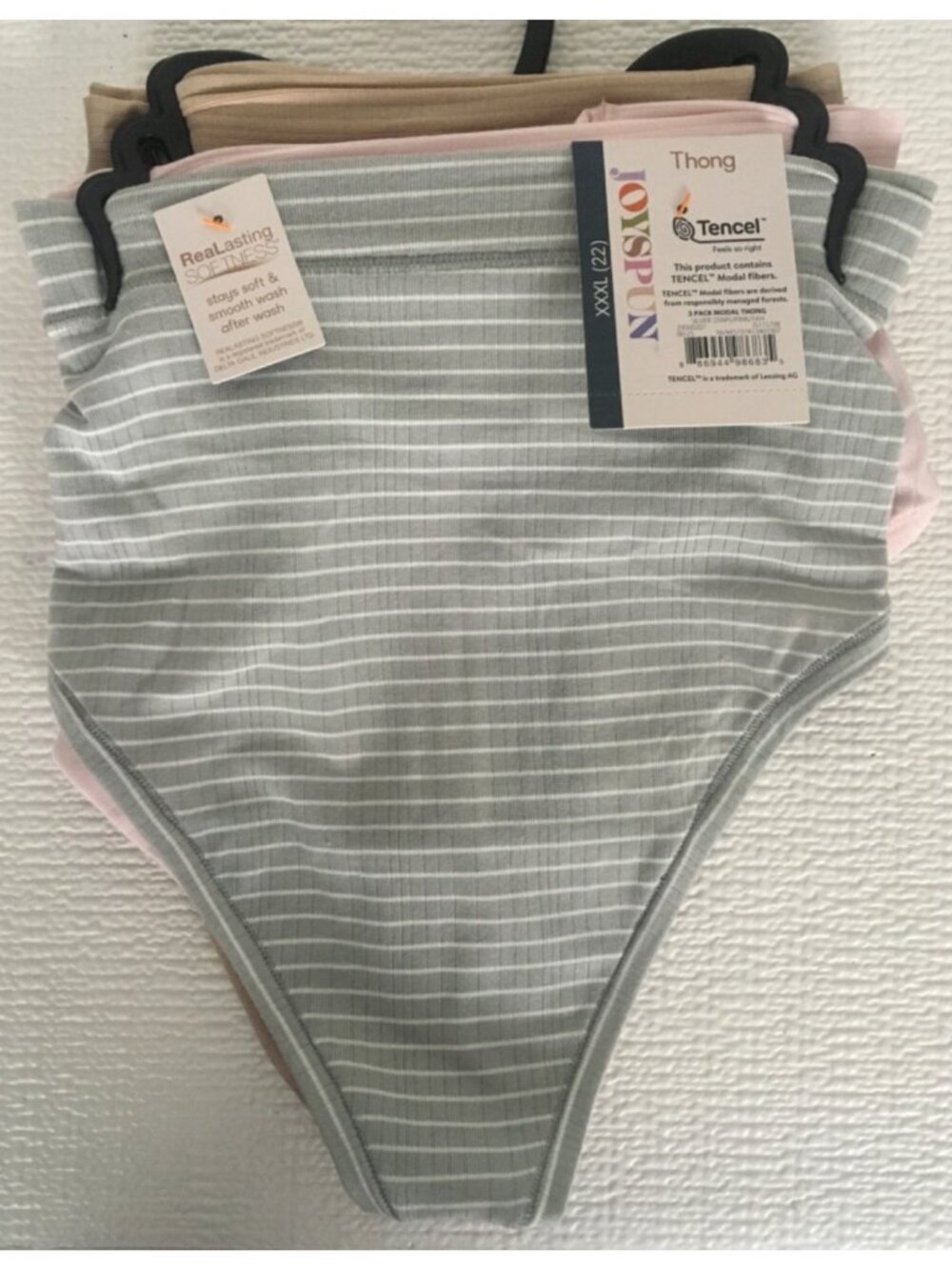 Joyspun 3 Pack Thong Underwear Size XXXL 22 Pink Tan Gray and White New w Tags
